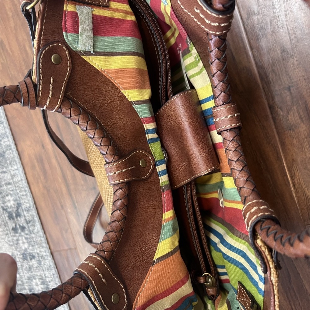 Vintage Y2K Fossil Crossbody Bag Tan‎ Woven Boho Artsy Resort Coastal Travel - Picture 9 of 14